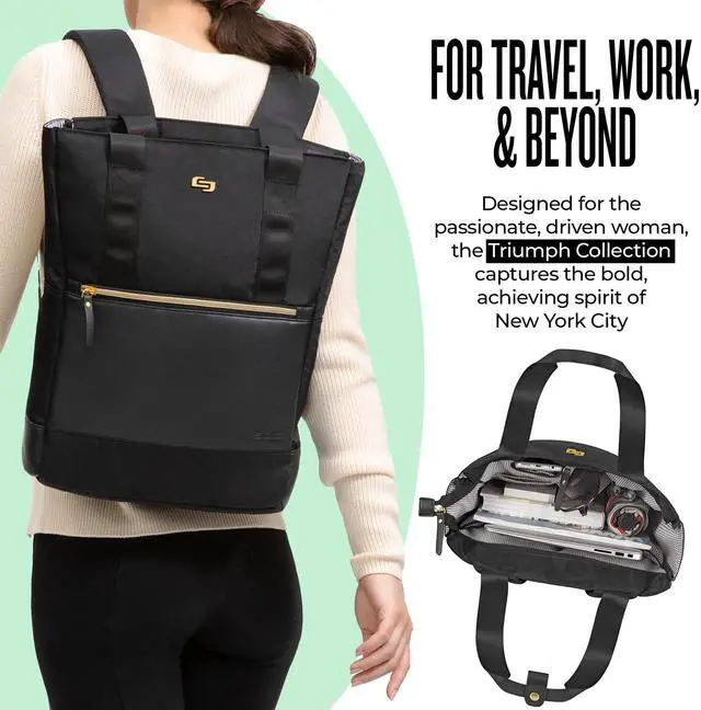 Alt view image 4 of 5 - Solo New York Travel Laptop Backpack Tote for Women - Shoulder Bag for Work, Fits 15.6" Computer, Converts from Tote to Backpack, Anti-Theft Pocket, Hideaway Strap - Parker, Black