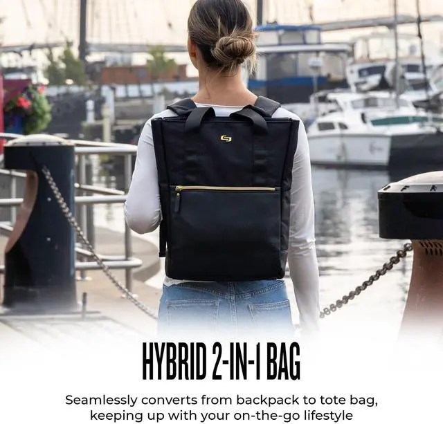 Alt view image 5 of 5 - Solo New York Travel Laptop Backpack Tote for Women - Shoulder Bag for Work, Fits 15.6" Computer, Converts from Tote to Backpack, Anti-Theft Pocket, Hideaway Strap - Parker, Black