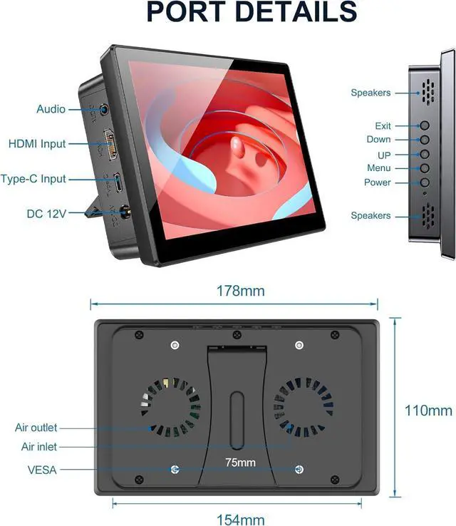 Alt view image 3 of 5 - 7 Inch Touchscreen for Raspberry Pi,5-Point 1024 * 600 IPS touchscreen Portable Monitor with HDMI Interface Dual-Speaker for Raspberry Pi 5/4B/3B+/3B/B+ Jetson Nano Win11/10/8/7(7'' 1024*600 -B)