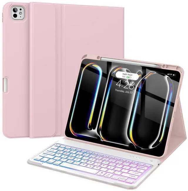 Main image of Supveco Keyboard Case for iPad Pro 13 Inch (M4) 2024 with Pencil Holder-Wireless Magnetic Detachable Keyboard with Backlit Keys,Slim Stand Case with Soft TPU Back Cover for New iPad Pro 13-Pink