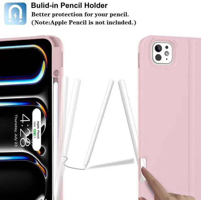 Alt view image 2 of 5 - Supveco Keyboard Case for iPad Pro 13 Inch (M4) 2024 with Pencil Holder-Wireless Magnetic Detachable Keyboard with Backlit Keys,Slim Stand Case with Soft TPU Back Cover for New iPad Pro 13-Pink