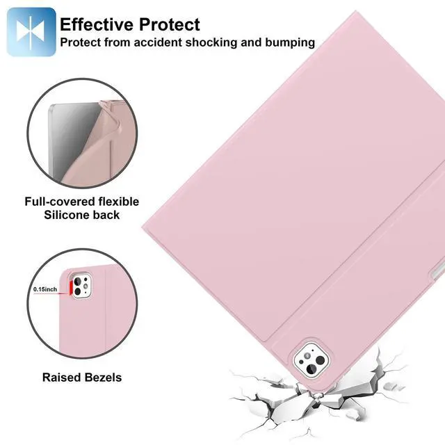Alt view image 4 of 5 - Supveco Keyboard Case for iPad Pro 13 Inch (M4) 2024 with Pencil Holder-Wireless Magnetic Detachable Keyboard with Backlit Keys,Slim Stand Case with Soft TPU Back Cover for New iPad Pro 13-Pink