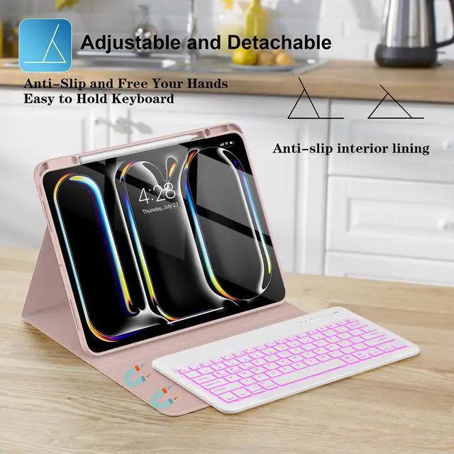 Alt view image 5 of 5 - Supveco Keyboard Case for iPad Pro 13 Inch (M4) 2024 with Pencil Holder-Wireless Magnetic Detachable Keyboard with Backlit Keys,Slim Stand Case with Soft TPU Back Cover for New iPad Pro 13-Pink