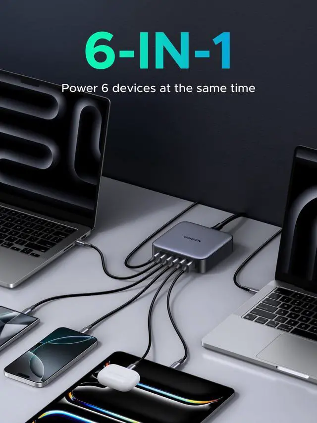 Alt view image 5 of 5 - UGREEN 200W USB C Charger, Nexode 6-Port GaN Desktop Charger, USB C Charging Station for MacBook Pro/Air, iPad Pro/Air, iPhone 16/15/14, Galaxy S24 Ultra, Steam Deck