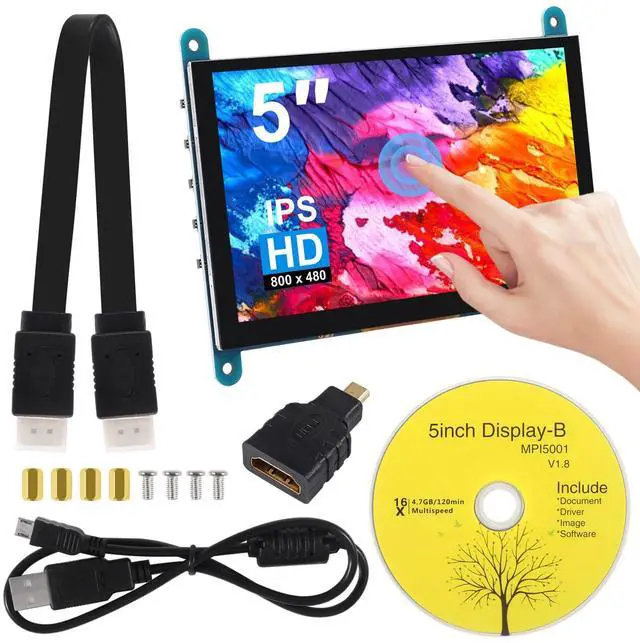 Main image of XIITIA 5 Inch IPS Touch Screen Display 800×480 Capacitive Screen HDMI HD Screen Full View Color LCD Liquid Crystal Screen for Windows 10 8 7, BB Black etc