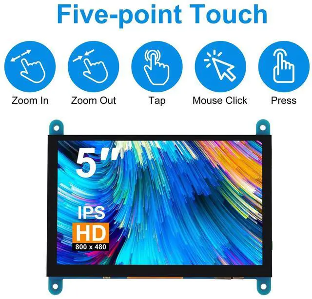 Alt view image 2 of 5 - XIITIA 5 Inch IPS Touch Screen Display 800×480 Capacitive Screen HDMI HD Screen Full View Color LCD Liquid Crystal Screen for Windows 10 8 7, BB Black etc