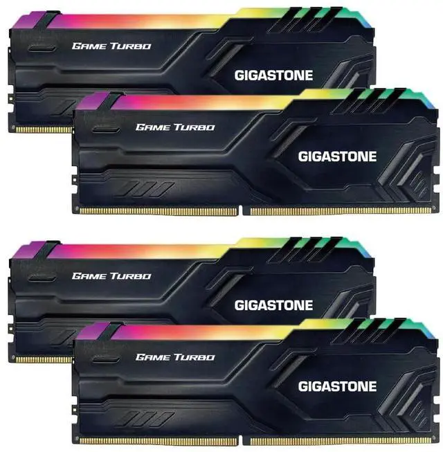 Main image of RGB DDR4 RAMGIGASTONE Game TURBO 32GB Kit (4x8GB) DDR4 3600MHz PC4-28800 CL 16-20-20-40 Intel XMP 2.0 AMD Ryzen 1.35V UDIMM 288 Pin Unbuffered Non ECC High Performance Gaming Desktop Memory - Black