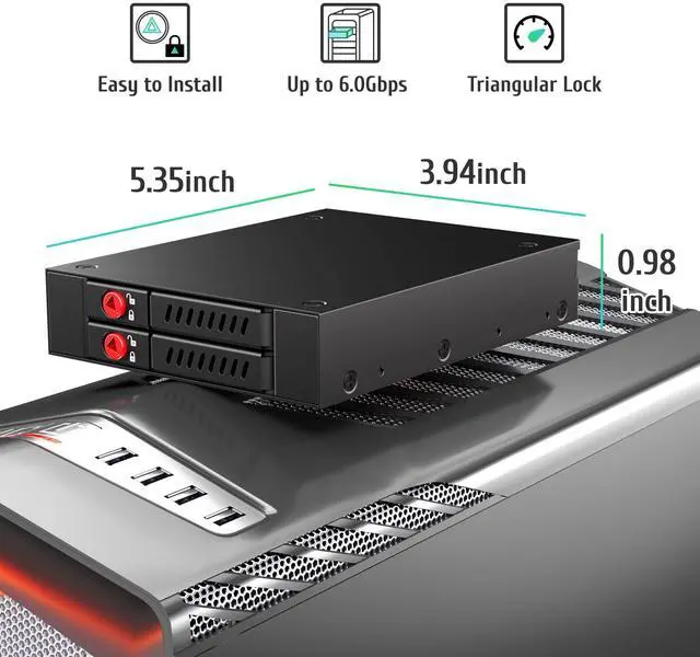 Alt view image 2 of 5 - READYXIO SATA HDD & SSD Hot Swap Cage, 2 Bay 2.5 SATA HDD Mobile Rack for 3.5 Drive Bay