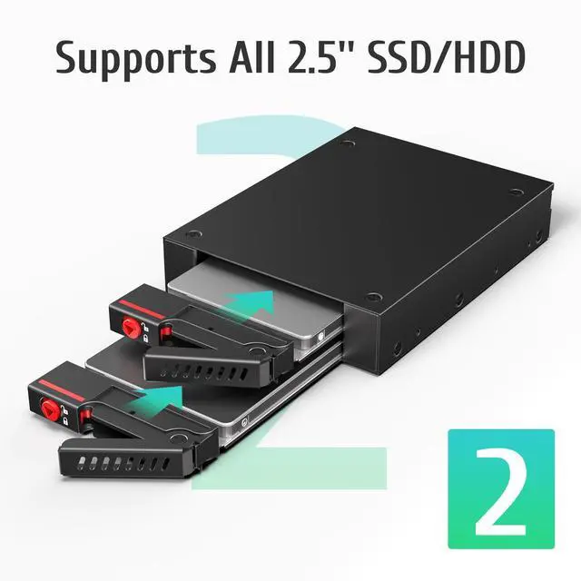 Alt view image 4 of 5 - READYXIO SATA HDD & SSD Hot Swap Cage, 2 Bay 2.5 SATA HDD Mobile Rack for 3.5 Drive Bay