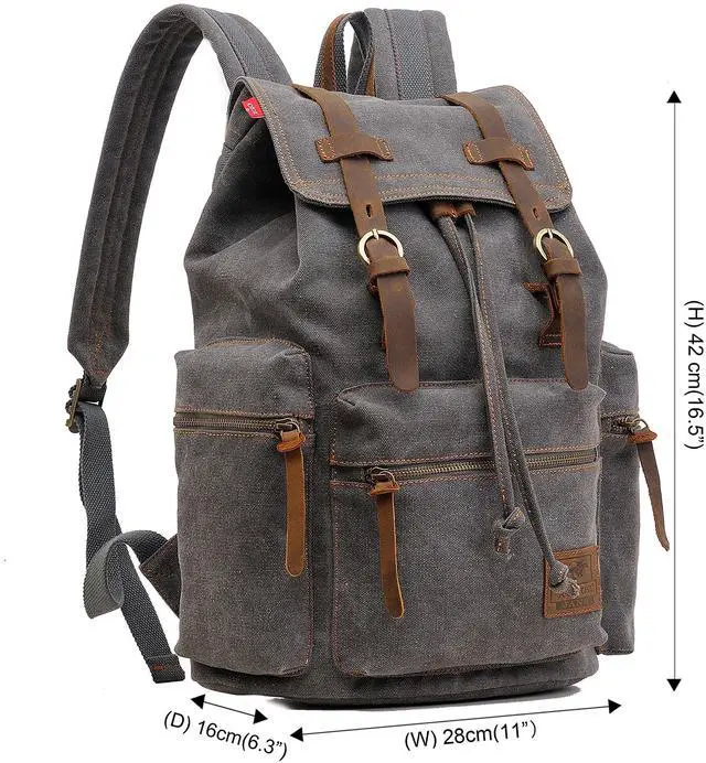 Alt view image 2 of 5 - HuaChen Vintage Canvas Backpack with Leather Accents, Casual Daypack Travel Rucksack for Men Women,School College Hiking Camping M32-Gray