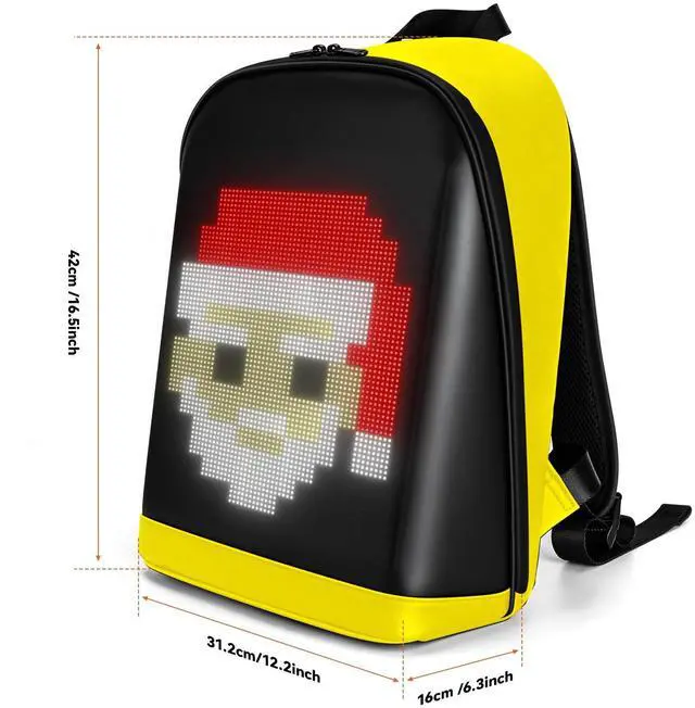 Alt view image 4 of 5 - Tesinll Laptop Backpack with LED Display, DIY Fashion Backpack, Waterproof Shoulder Travel Backpack, Gift for Men Women Fits 15.6 Inch Laptop, 10.4L (Yellow)