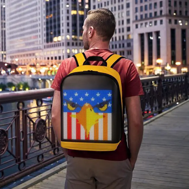 Alt view image 5 of 5 - Tesinll Laptop Backpack with LED Display, DIY Fashion Backpack, Waterproof Shoulder Travel Backpack, Gift for Men Women Fits 15.6 Inch Laptop, 10.4L (Yellow)