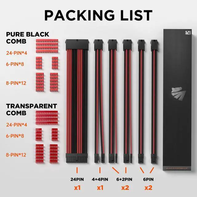 Alt view image 2 of 5 - ASIAHORSE 16AWG PSU Cable Extension Power Cords, Customized Power Supply Mod Sleeve Extension Cable, ATX/EPS/8-pin PCI-E/6-pin PCI-E for PSU Cable