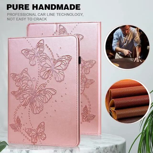 Alt view image 5 of 5 - VODEFOX Case for Amazon Kindle Fire Max 11 Case (13th Generation, 2023 Release) 11",PU Leather Folio Stand Embossed Butterfly Stand Cover with Elastic Band Stylus for Fire Max 11 Tablet- Golden