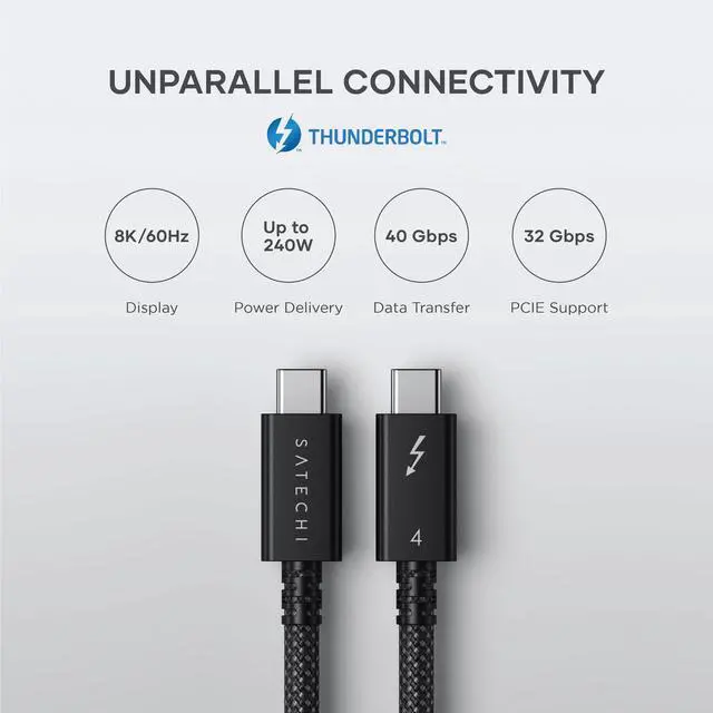 Alt view image 3 of 5 - Satechi USB C Thunderbolt 4 (3.2ft/1m), USBC to USB-C Cable, Supports 8K Display, 40Gbps Data Transfer, 240W PD Charging, for iPhone 15 Pro, MacBooks, iPad Pro (Intel Thunderbolt Certified)