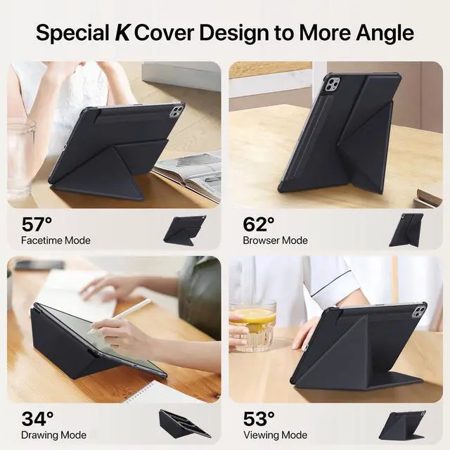 Alt view image 3 of 5 - for iPad Pro 13 inch Case M4 2024, Slim Powerful Magnetic Attachment Full Corner Protective iPad Case with Auto Wake/Sleep and Hidden Pencil Holder (Midnight Black, iPad pro 13 inch)