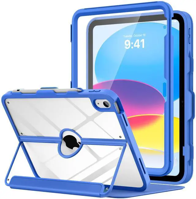 Main image of MoKo for iPad 11-inch (A16) 11th Generation Case 2025/ iPad 10th Generation Case with Pencil Holder 2022 10.9 inch, Built-in Screen Protector Clear Back, Multi Angle Viewing Stand,Klein Blue