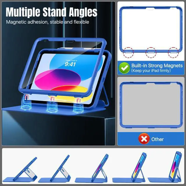 Alt view image 4 of 5 - MoKo for iPad 11-inch (A16) 11th Generation Case 2025/ iPad 10th Generation Case with Pencil Holder 2022 10.9 inch, Built-in Screen Protector Clear Back, Multi Angle Viewing Stand,Klein Blue