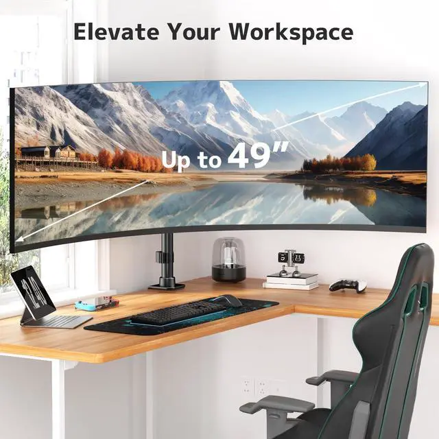 Alt view image 2 of 5 - Monitor Arm Ultrawide Heavy Duty 17-49 Inch - Single Monitor Mount holds up to 44lbs, Adjustable Desk Mount Stand, VESA75/100mm, Black