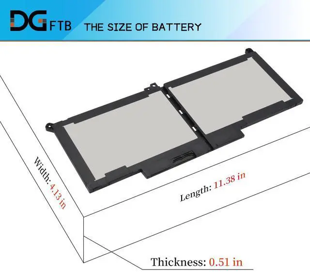 Alt view image 3 of 5 - DGTEC F3YGT Laptop Battery for Dell Latitude 12 7000 7280 7290 13 7380 7390 P29S002 14 7480 7490 P73G002 E7480 E7280 E7290 Series DM3WC DM6WC 2X39G KG7VF 451-BBYE 453-BBCF (7.6V 60Wh/7500mA)