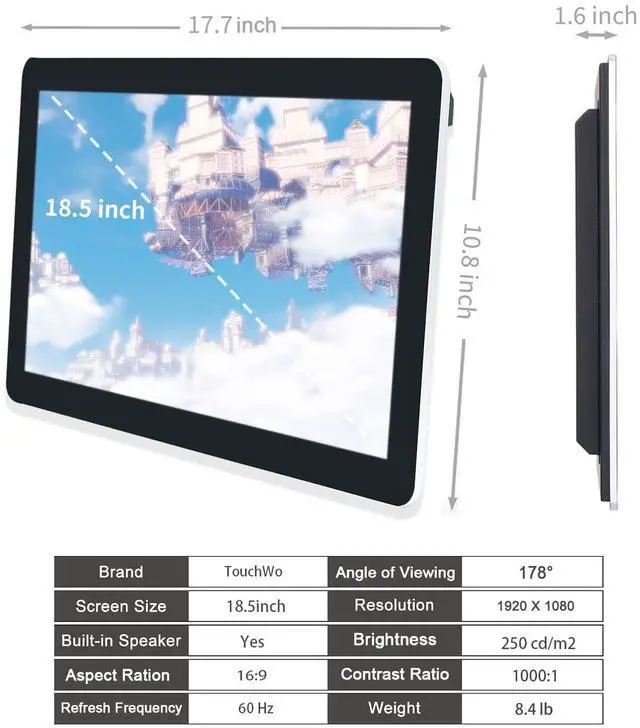 Alt view image 5 of 5 - TouchWo 18.5 inch Touchscreen Industrial Computer Monitor, Wall Mountable WiFi & BT Smart Board for Office & Classroom, 1080P Display, Win-10 Pro, Core i3, 4GB RAM & 128G SSD