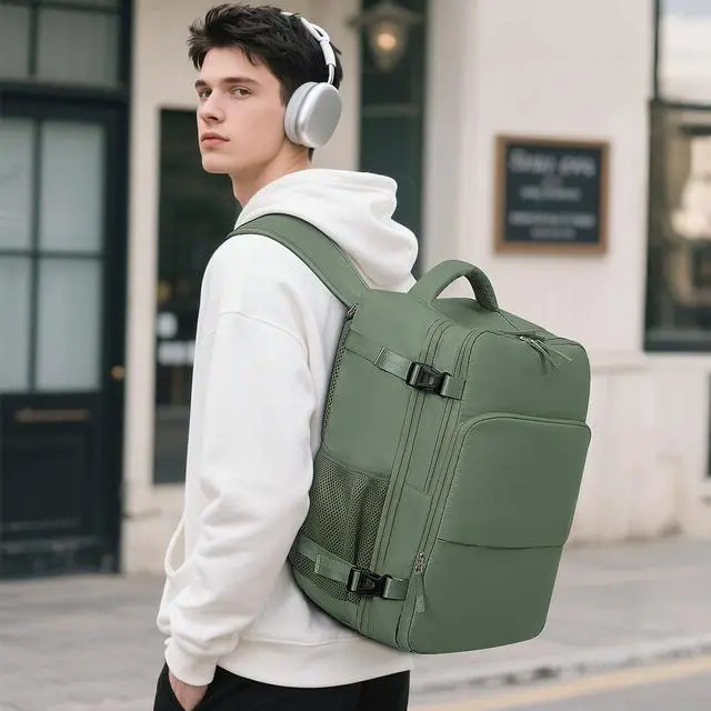 Alt view image 2 of 5 - Sinaliy Personal Item Backpack, Carry on Travel Backpack with Multi-Pockets, Waterproof Casual College 16inch Laptop Backpack for Men Women, Army Green