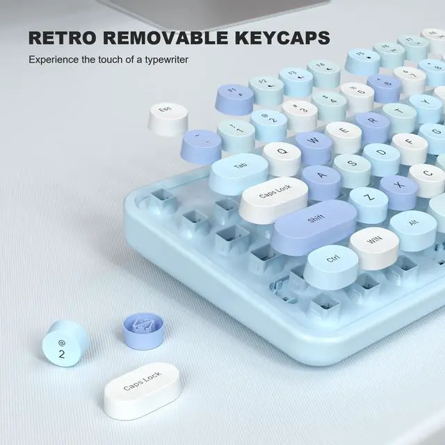 Alt view image 4 of 5 - MOFII Computer Keyboards Wired, Plug Play USB Full Size Typewriter Keyboard, Cute Colorful Aesthetic Keyboard with Foldable Stands for Windows PC Laptop (Blue Colorful)