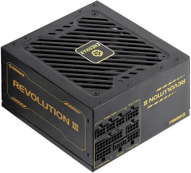 Main image of ENERMAX Revolution III 850 - Fully Modular PC Power Supply - 850 Watts - 80 Plus Gold - 600W 12V-2x6 Connector - 100% Japanese Capacitors - Sleeved Cables - 10 Year Warranty