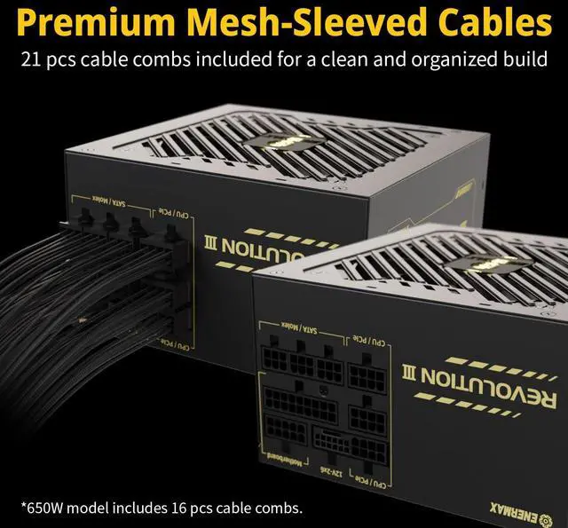 Alt view image 4 of 5 - ENERMAX Revolution III 850 - Fully Modular PC Power Supply - 850 Watts - 80 Plus Gold - 600W 12V-2x6 Connector - 100% Japanese Capacitors - Sleeved Cables - 10 Year Warranty
