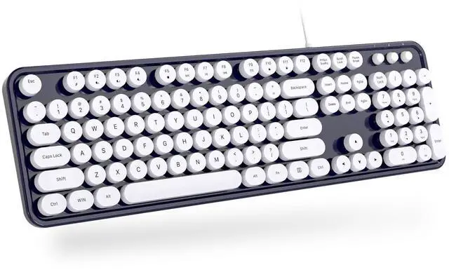 Main image of MOWUX Computer Keyboard Wired, Plug Play USB Retro Round Typewriter Keyboard, Full Size Wired Keyboard with Foldable Stands for Laptop and Office PC