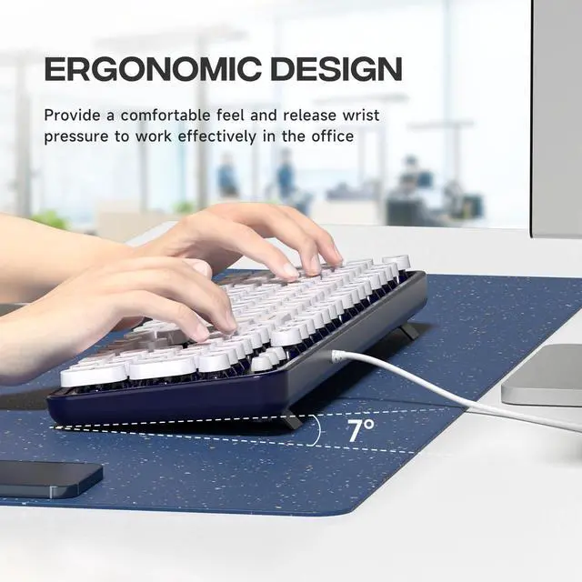 Alt view image 2 of 5 - MOWUX Computer Keyboard Wired, Plug Play USB Retro Round Typewriter Keyboard, Full Size Wired Keyboard with Foldable Stands for Laptop and Office PC