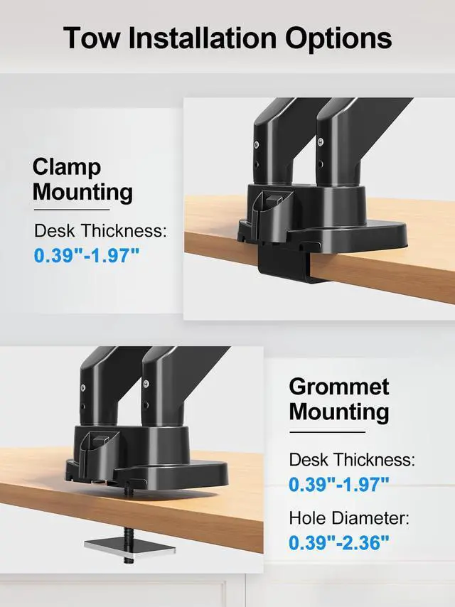 Alt view image 4 of 5 - ErgoFocus Dual Monitor Mount Fits Max 39" Computer Screen, Hold 4.4-33 lbs Each Ultrawide Desk Mount, Adjustable Gas Spring Double Monitor Arm, Monitor Stand for 2 Monitors with USB, VESA