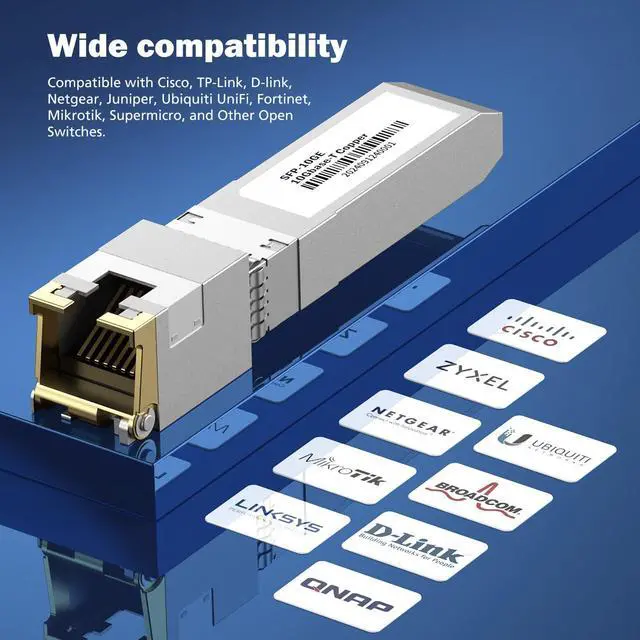 Alt view image 5 of 5 - 262Ft 10Gb SFP+ to RJ-45 Transceiver 80 Meters, 10 Gigabit SFP+ Copper Ethernet CAT6a Module [1-Pack]