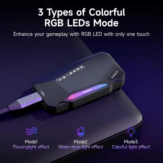 Alt view image 4 of 5 - 1TB Magnetic Portable SSD,2050MB/s Type-C USB 3.2 Gen 2x2 External SSD,4K ProRes Record and Store,Aluminum alloy,RGB Touch Lighting,External Solid State Drives for iPhone15/16/Android/PC/Mac -PS2200
