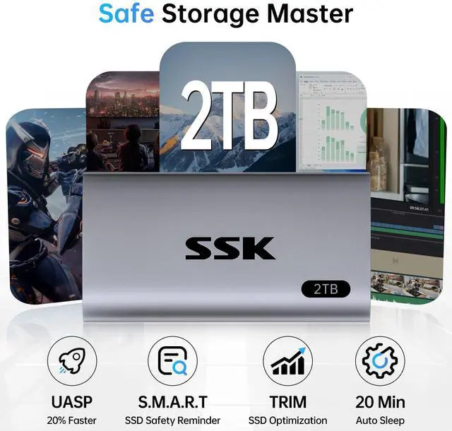 Alt view image 4 of 5 - SSK 2TB SSD External Hard Drive, Portable SSD Up to 550MB/s Fast Solid State Drives, External Drive USB 3.2 Gen2 SSD for iPhone 15/Pro, Windows, Mac, Android with LED Light, Trim, Smart Supported