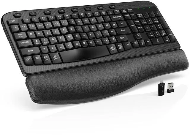 Main image of SABLUTE Wireless Keyboard, 2.4GHz USB Computer Key Board with Cushioned Wrist Rest, Ergonomic Wave Keyboards for Windows, Mac, Chrome, PC, Laptop, Black Full Size - Teclado Inalámbrico