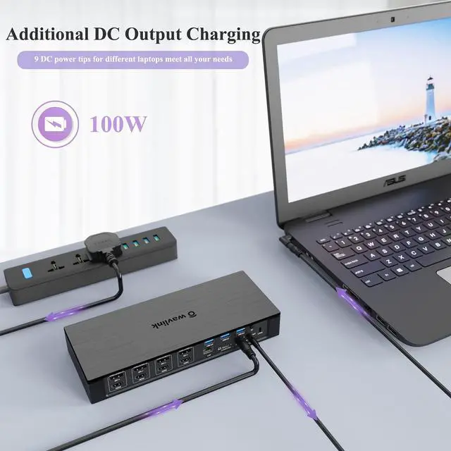 Alt view image 5 of 5 - WAVLINK DisplayLink Laptop Docking Station - Quad Monitor 5K/4K@60Hz, 100W Charging - Thunderbolt 4/3, USB-C/A - M1 M2 Mac/Windows/Chrome/Ubuntu - 4 HDMI, 4 DP, 180W Power, SD 4.0 CR, 2.5Gbps LAN