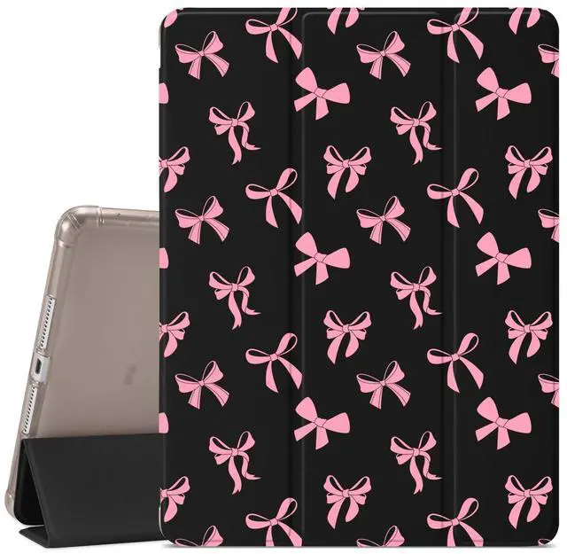 Main image of JOYLAND Cute Pink Bow Pattern Case Compatible with iPad Pro 11 Inch 2022/2021/2020/2018, Pencil Holder & Clear Transparent Soft TPU Back & Trifold Smart Pad Black Cover Scratchproof Case