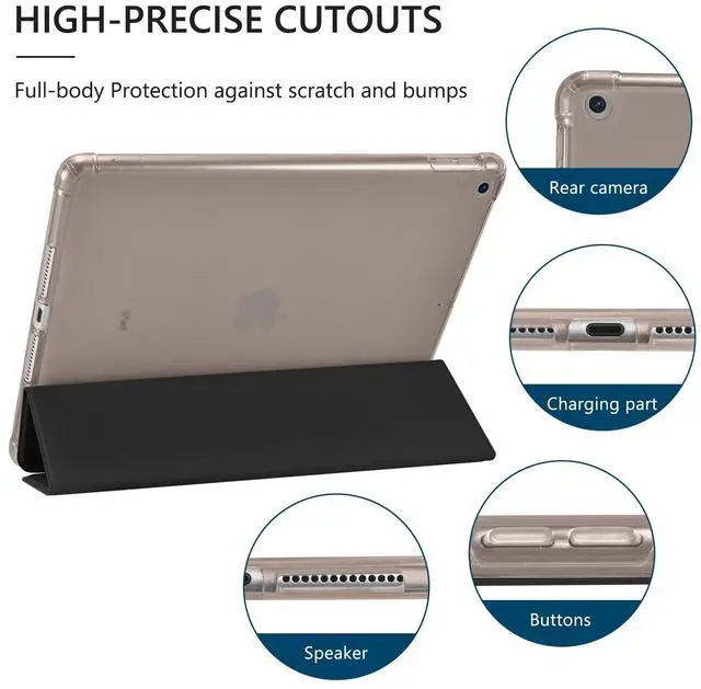 Alt view image 2 of 5 - JOYLAND Cute Pink Bow Pattern Case Compatible with iPad Pro 11 Inch 2022/2021/2020/2018, Pencil Holder & Clear Transparent Soft TPU Back & Trifold Smart Pad Black Cover Scratchproof Case