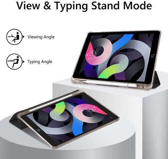 Alt view image 3 of 5 - JOYLAND Cute Pink Bow Pattern Case Compatible with iPad Pro 11 Inch 2022/2021/2020/2018, Pencil Holder & Clear Transparent Soft TPU Back & Trifold Smart Pad Black Cover Scratchproof Case