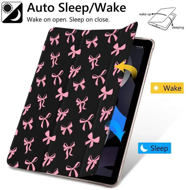 Alt view image 4 of 5 - JOYLAND Cute Pink Bow Pattern Case Compatible with iPad Pro 11 Inch 2022/2021/2020/2018, Pencil Holder & Clear Transparent Soft TPU Back & Trifold Smart Pad Black Cover Scratchproof Case
