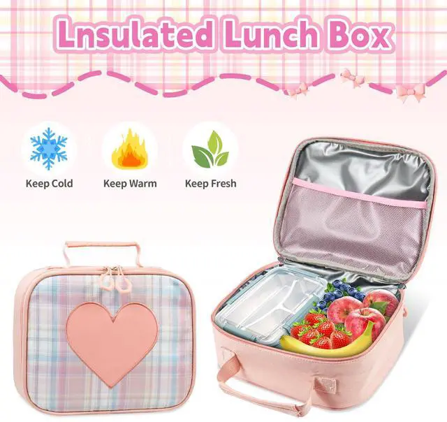 Alt view image 5 of 5 - LEWKANA Cute Backpack for Girls, 5 Pack Kawaii Backpack Aesthetic Backpack with Lunch Box Set, Girls Pink School Bookbag for Kids Teen Elementary