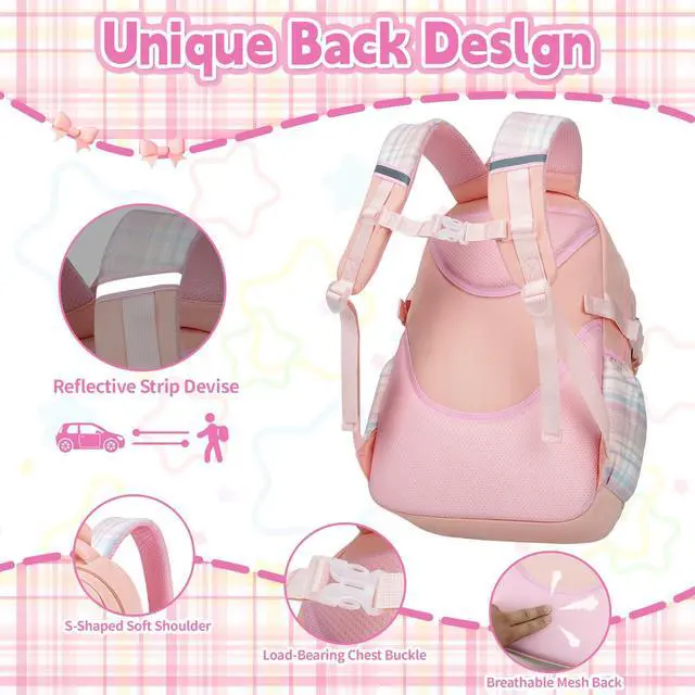 Alt view image 4 of 5 - LEWKANA Cute Backpack for Girls, 5 Pack Kawaii Backpack Aesthetic Backpack with Lunch Box Set, Girls Pink School Bookbag for Kids Teen Elementary