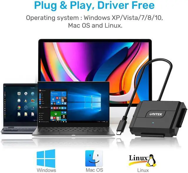 Alt view image 5 of 5 - Unitek IDE/SATA to USB C 3.0 Adapter, Universal IDE Hard Drive Little Triangle pro Converter for 2.5"/3.5" Inch IDE and SATA External HDD/SSD, Support 10TB