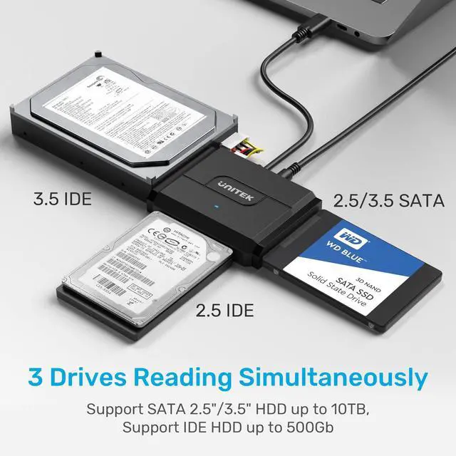 Alt view image 4 of 5 - Unitek IDE/SATA to USB C 3.0 Adapter, Universal IDE Hard Drive Little Triangle pro Converter for 2.5"/3.5" Inch IDE and SATA External HDD/SSD, Support 10TB
