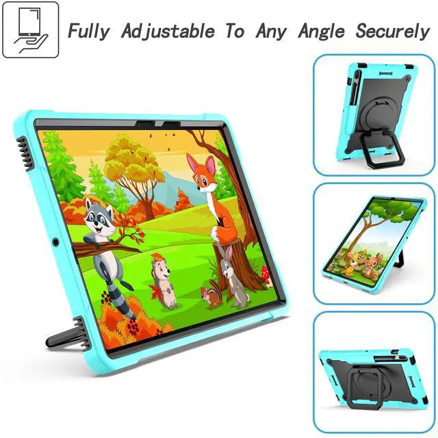 Alt view image 2 of 5 - Galaxy Tab S8 Plus Case/Galaxy Tab S7 FE 5G Case Kids/S7 Plus Case 12.4 inch, Dteck Rugged Shockproof Case with Handle & 360°Swivel Kickstand Case for Samsung Tab S8 Plus/S7+/S7 FE 12.4", Aqua & Black