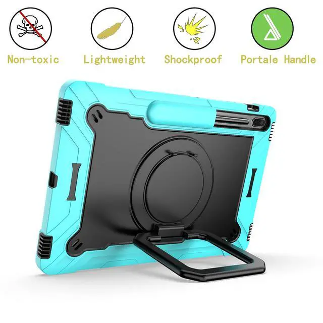 Alt view image 3 of 5 - Galaxy Tab S8 Plus Case/Galaxy Tab S7 FE 5G Case Kids/S7 Plus Case 12.4 inch, Dteck Rugged Shockproof Case with Handle & 360°Swivel Kickstand Case for Samsung Tab S8 Plus/S7+/S7 FE 12.4", Aqua & Black