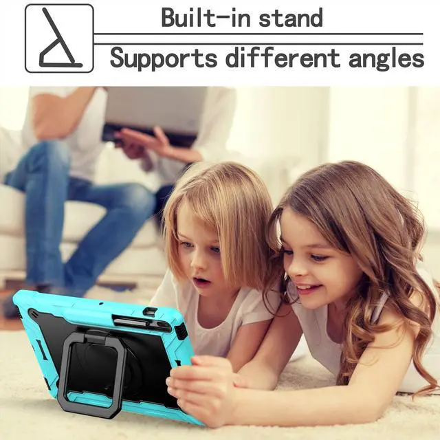 Alt view image 4 of 5 - Galaxy Tab S8 Plus Case/Galaxy Tab S7 FE 5G Case Kids/S7 Plus Case 12.4 inch, Dteck Rugged Shockproof Case with Handle & 360°Swivel Kickstand Case for Samsung Tab S8 Plus/S7+/S7 FE 12.4", Aqua & Black