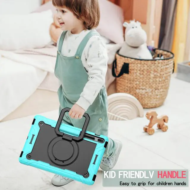 Alt view image 5 of 5 - Galaxy Tab S8 Plus Case/Galaxy Tab S7 FE 5G Case Kids/S7 Plus Case 12.4 inch, Dteck Rugged Shockproof Case with Handle & 360°Swivel Kickstand Case for Samsung Tab S8 Plus/S7+/S7 FE 12.4", Aqua & Black