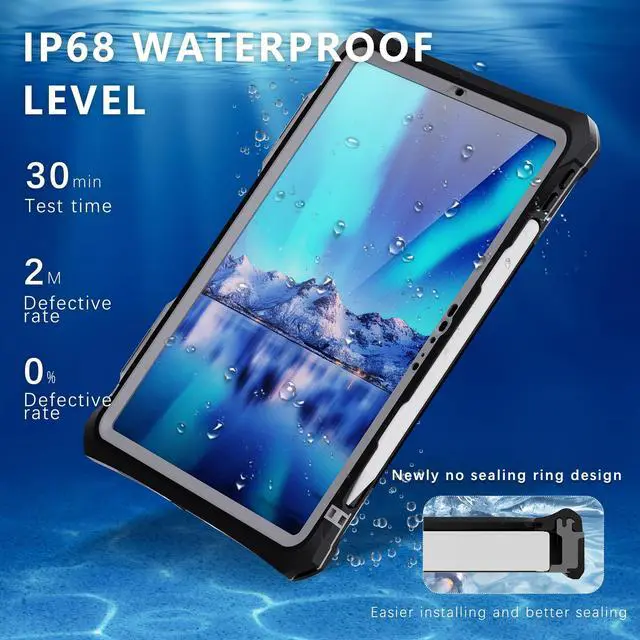 Alt view image 5 of 5 - IP68 Waterproof Case for iPad Pro 11 inch 2024 M4 5th with Pencil Holder,Foldable Kickstand,Shock Dust Snow Proof, Full-Sealing Watertight Cover